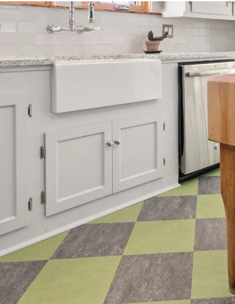Checkered flooring in kitchen